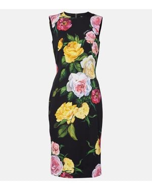 Dolce & Gabbana Elegant Floral Silk Dress Knee-Length - Black