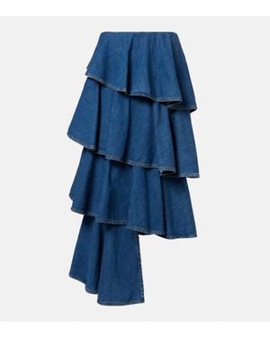 Alaïa Falda Midi Spiral De Denim A Capas - Azul