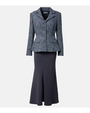 Self-Portrait Boucle And Crepe Midi Dress - Blue