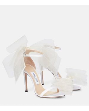 Jimmy Choo Aveline 100 Bow-Trimmed Sandals - White