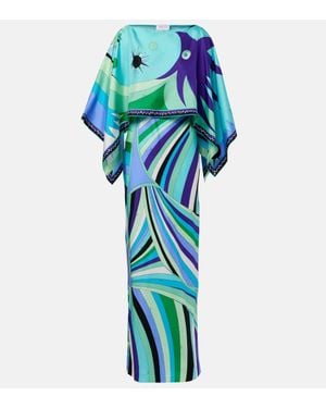 Emilio Pucci Robe Longue Iride En Soie - Bleu