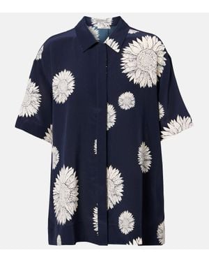 Asceno Montauk Floral Silk Crepe Shirt - Blue