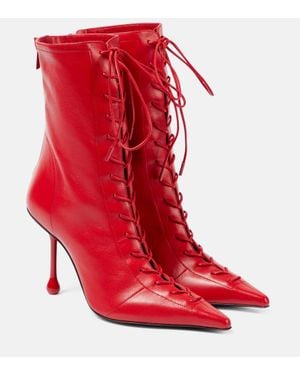 Jimmy Choo Scarlett 95 Leather Lace-Up Boots - Red