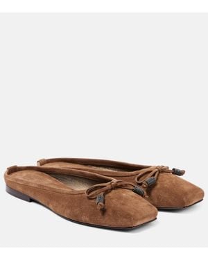 Brunello Cucinelli Slippers Aus Veloursleder - Braun