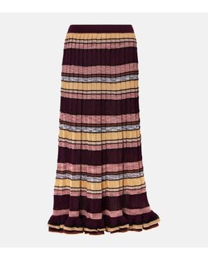 Ulla Johnson Seraphine Striped Pleated Midi Skirt - Red