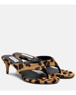 Alaïa Infradito 55 Calf Hair Thong Sandals - Brown