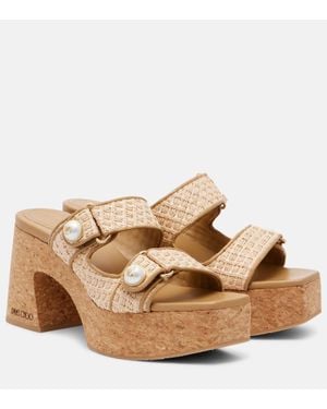 Jimmy Choo Fayence 95 Leather Wedge Sandals - Brown