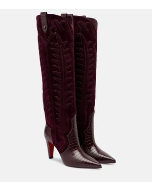 Christian Louboutin Santia Botta 85 Suede Knee-High Boots - Red