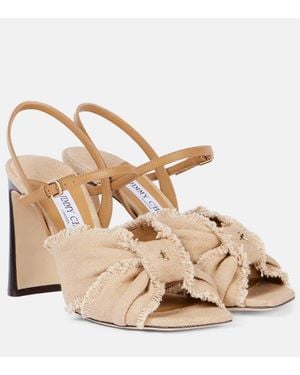 Jimmy Choo Annika 95 Canvas Peep-Toe Court Shoes - Natural