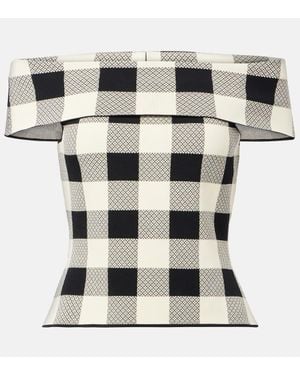 Posse Pippa Checked Off-Shoulder Top - White