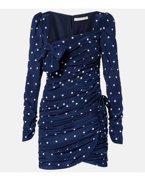 Alessandra Rich Bow-Detail Polka-Dot Draped Minidress - Blue