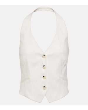 Veronica Beard Arabella Halterneck Linen-Blend Vest - White