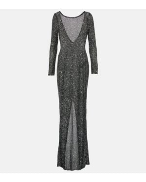 Alessandra Rich Robe Aus Strick Mit Pailletten - Grau