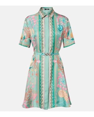 Versace Underwater Barocco Silk Twill Shirt Dress - Blue