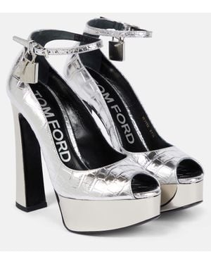 Tom Ford Peeptoe-Pumps Aus Metallic-Leder - Weiß