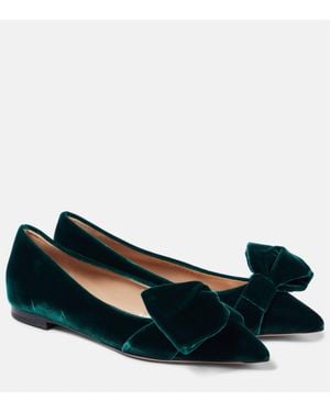 Gianvito Rossi Bow-detail Velvet Ballet Flats - Blue