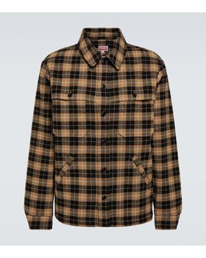 KENZO Checked Wool-Blend Overshirt - Brown