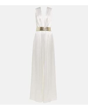 Costarellos Keaton Belted Satin Jumpsuit - White