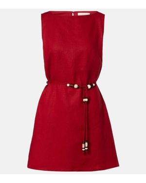 Faithfull the Brand Liu Belted Linen Minidress - Red