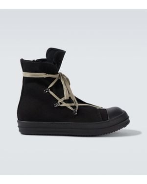 【Rick Owens】 Suede-trimmedデニムハイトップスニーカー Suede-trimmed denim high-top sneakers in black - Rick Owens
