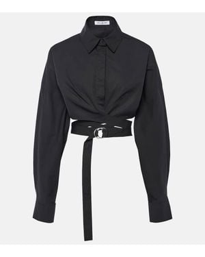 Alaïa Cropped Cotton Poplin Shirt - Blue