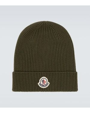 Moncler Logo Ribbed-Knit Virgin Wool Beanie - Green
