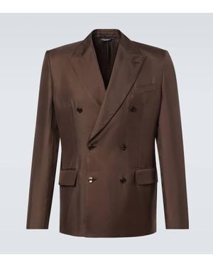 Dolce & Gabbana Double-Breasted Silk Twill Blazer - Brown
