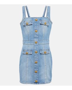 Balmain Embellished Denim Minidress - Blue