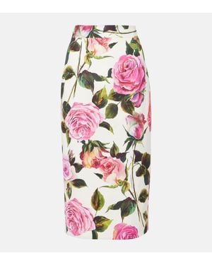 Dolce & Gabbana Falda Tubo En Mezcla De Algodon Floral - Blanco