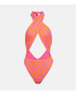 Reina Olga Italian Stallion Zebra-Print Swimsuit - Pink
