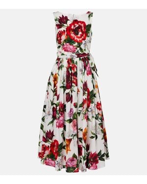 Dolce & Gabbana Midikleid Aus Baumwollpopeline - Rot