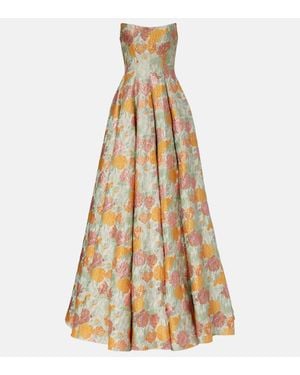 Markarian Floral Lame Brocade Corset Gown - Metallic