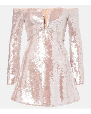 Self-Portrait Sequined Off-Shoulder Minidress - Pink
