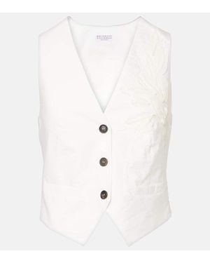 Brunello Cucinelli Monili Applique Cotton-Blend Poplin Vest - White