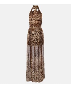 Dolce & Gabbana Leopard-Print Silk Chiffon Maxi Dress - Brown