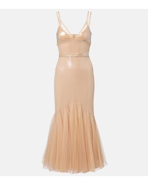David Koma Sequined Tulle Gown - Natural
