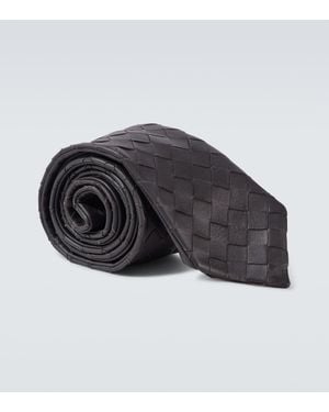 Bottega Veneta Cravate En Cuir Intrecciato - Noir