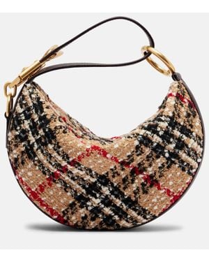 Burberry Knight Arc Leather-Trimmed Boucle Shoulder Bag - Natural