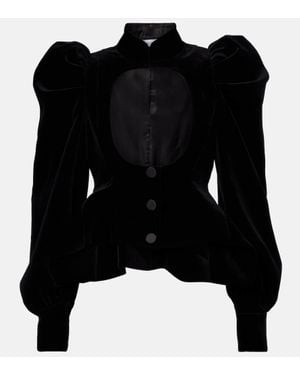 McQueen Cutout Ruffled Cotton Velvet Jacket - Black