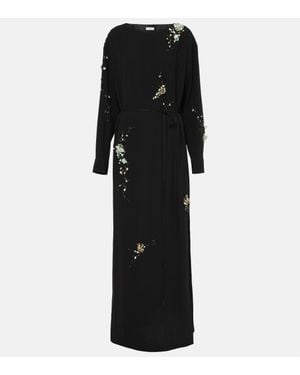 Dries Van Noten Embroidered Crepe Satin Gown - Black