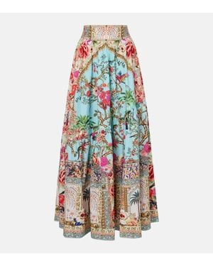 CAMILLA Embellished Floral Cotton Poplin Maxi Skirt - Blue