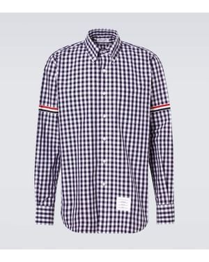 Thom Browne Stripe Oxford Armband Gingham Cotton Shirt - Blue