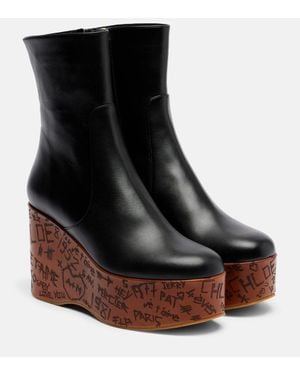 Chloé Maxime Leather Wedge Ankle Boots - Black