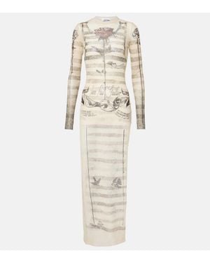 Jean Paul Gaultier Trompe L'Oeil Mesh Maxi Dress - Natural