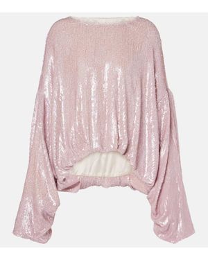 Dries Van Noten Sequined Gathered Blouse - Pink