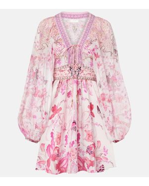 CAMILLA Gathered Floral Silk Minidress - Pink