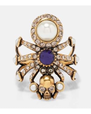 McQueen Spider Embellished Ring - Metallic