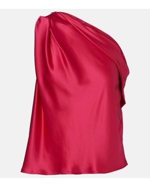 The Sei One-Shoulder Draped Silk Satin Top - Red