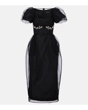 Simone Rocha Embroidered Tulle Midi Dress - Black