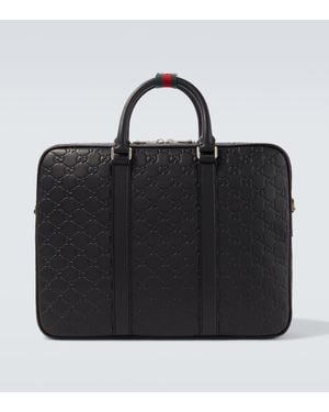Gucci Gg Emblem Debossed Leather Briefcase - Black
